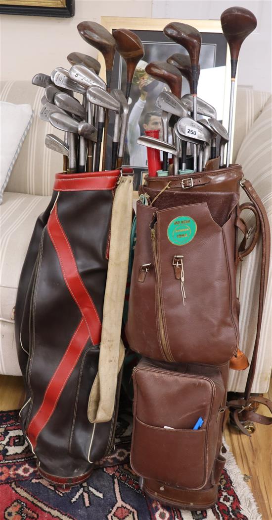 Two sets of golf clubs